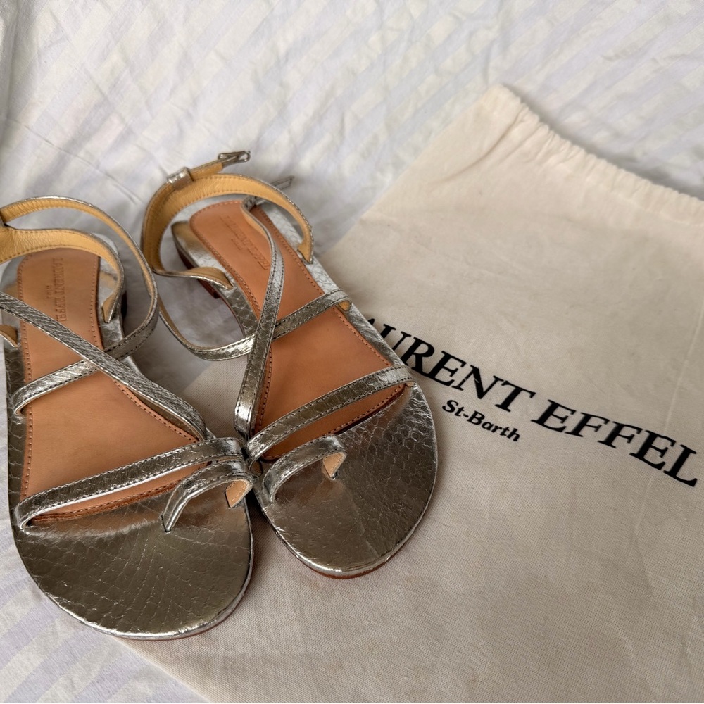 Laurent Effel Silver Snakeskin Sandals